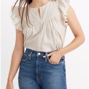 Madewell Ruffle - Sleeve Bib Top Metallic Stripe - Size Sm